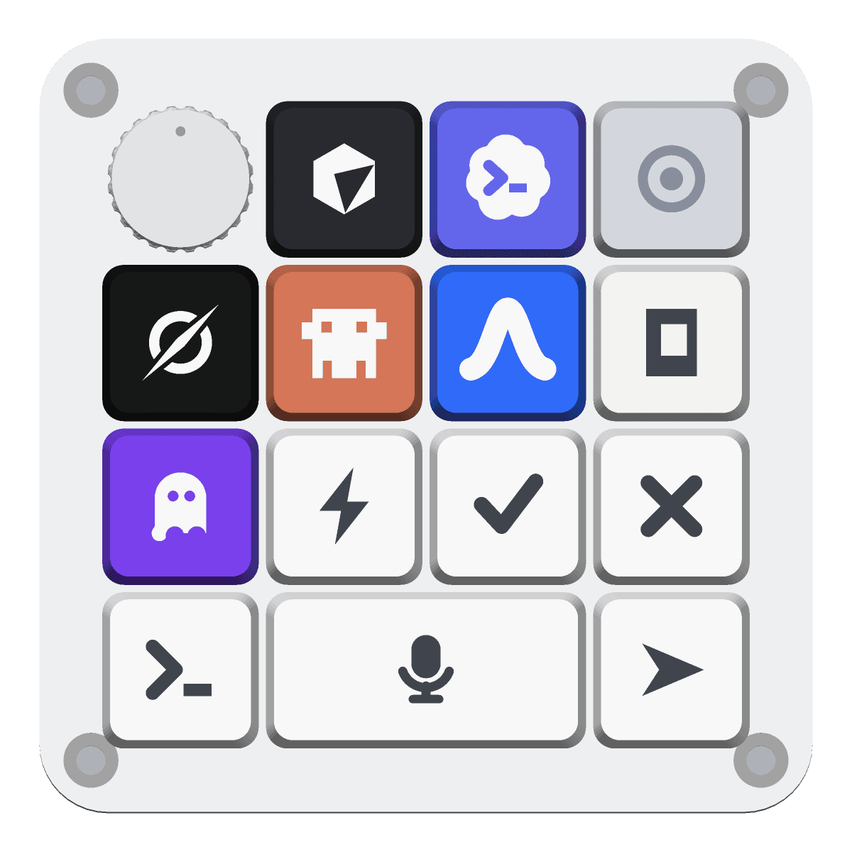 Deck layout — agent keys, voice bar, effort dial
